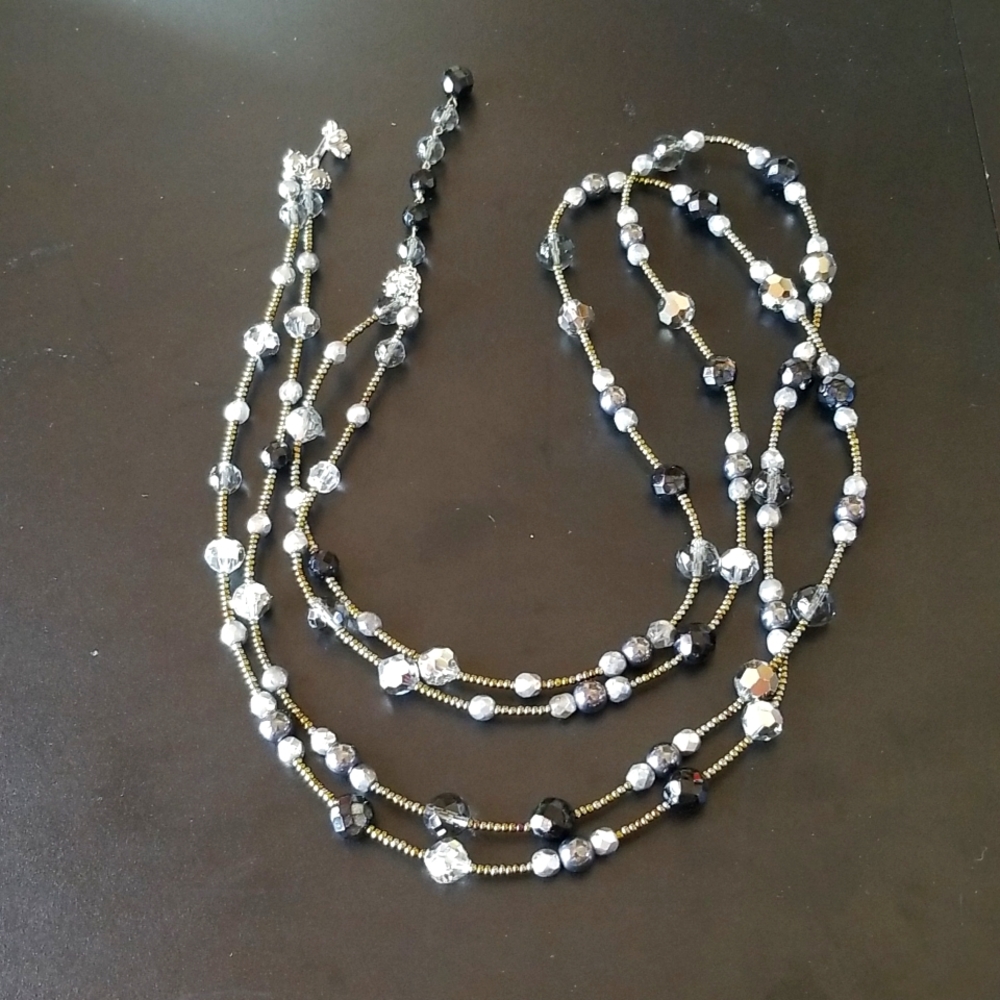 Vintage De Mario Dual Strand Black and Gray Aurora Borealis Crystal Necklace